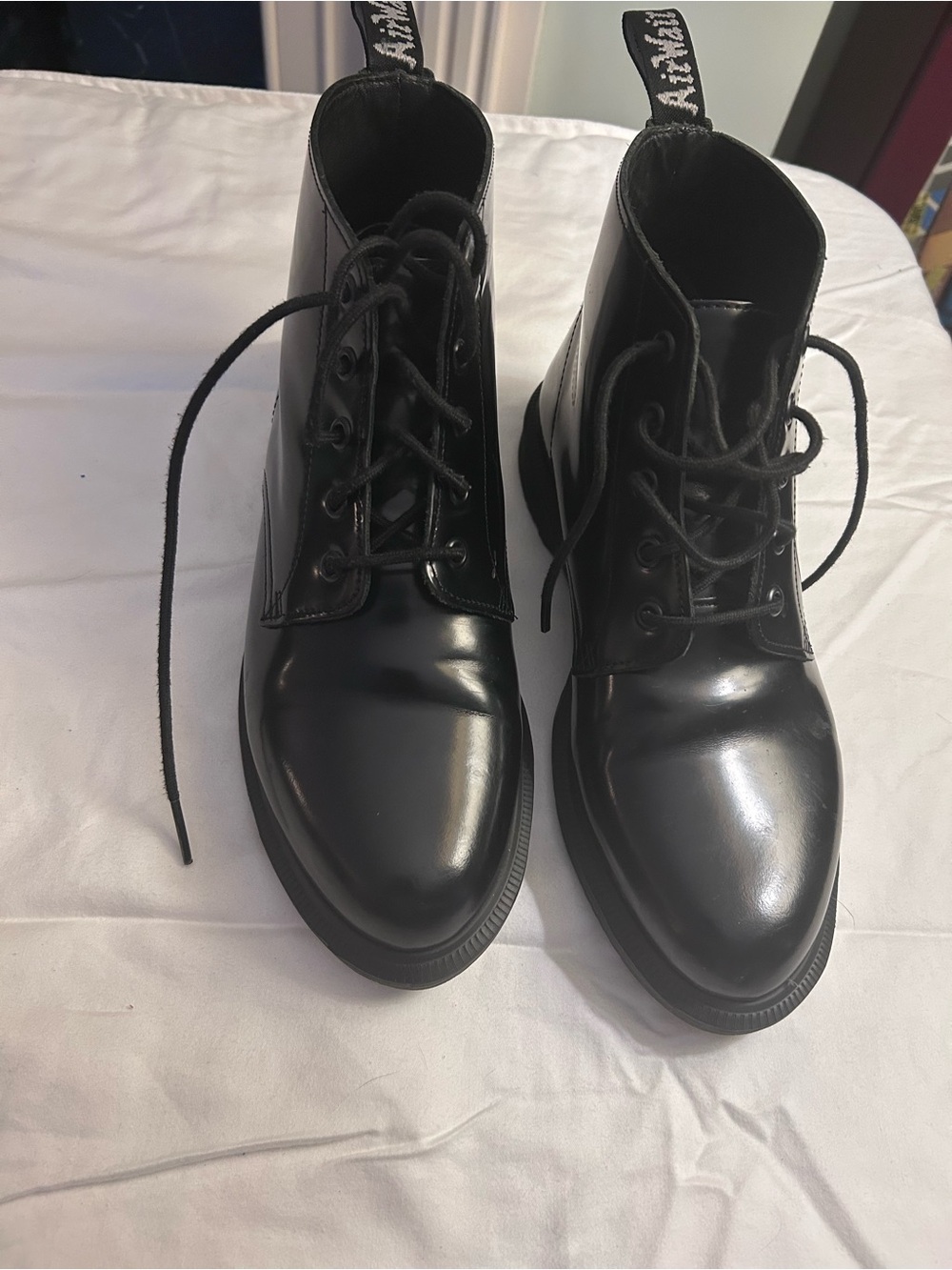 Dr. Martens Black Patent Leather Lace-Up Ankle Boots